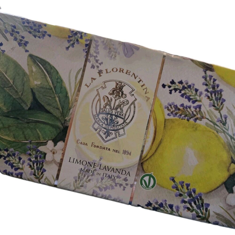 La Florentina Lemon Lavender Soaps 3 x 5.3 oz Embossed Luxury Italy NEW Boxed
